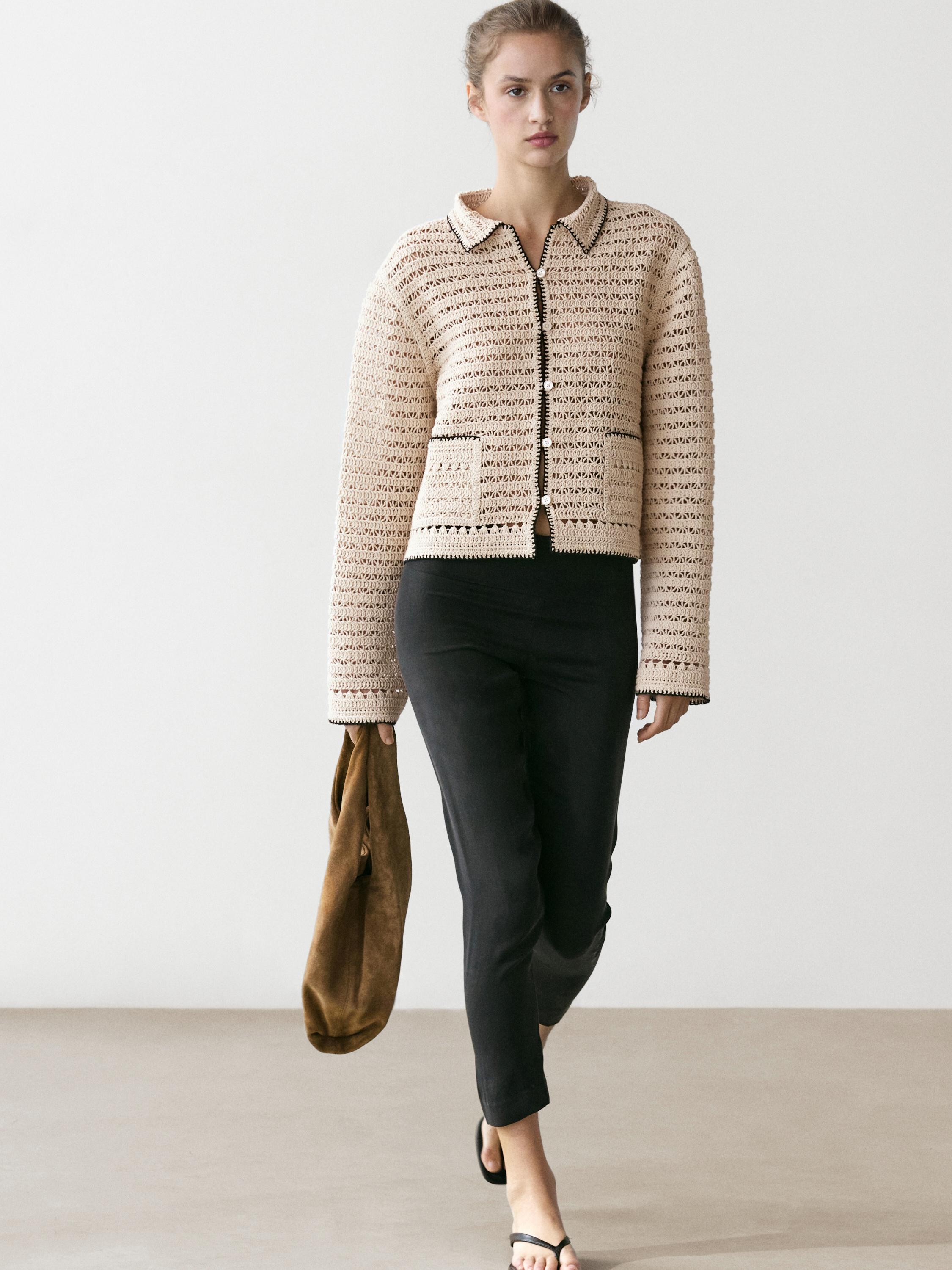 Contrast crochet knit cardigan